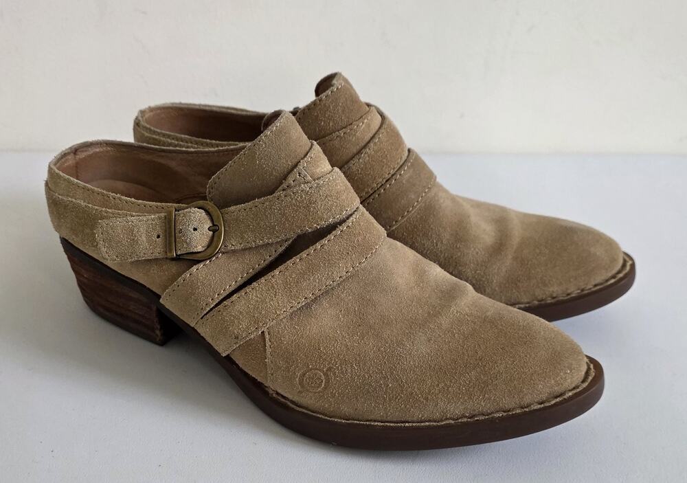 Born Boone Suede Block Heel Mule Tan Size 8.5